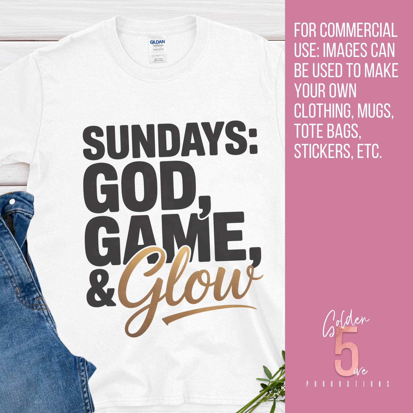 Sundays: God, Game & Glow Digital Design SVG, PNG, JPG, PDF - Instant Download