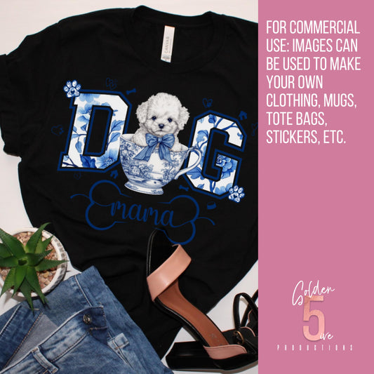 Dog Mom Chinoiserie Coquette Bow Dog Lover Digital Design SVG, PNG, JPG, PDF - Instant Download