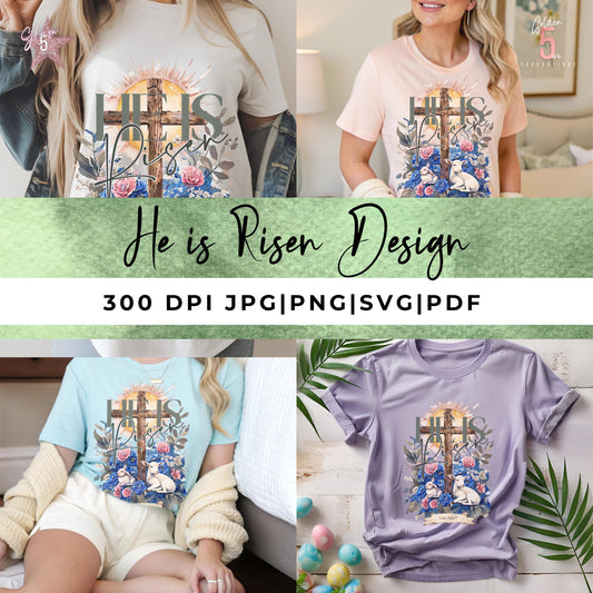 He Is Risen Watercolor Christian Easter Digital Design SVG, PNG, JPG, PDF - Instant Download